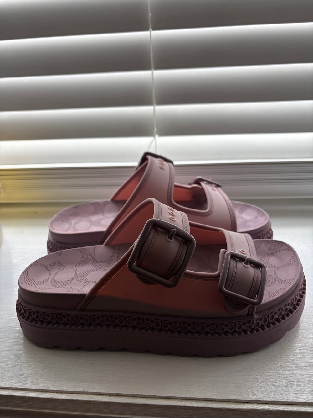 Coach Pink Double-Buckle Platform Slide Sandals - Picture 3 of 5